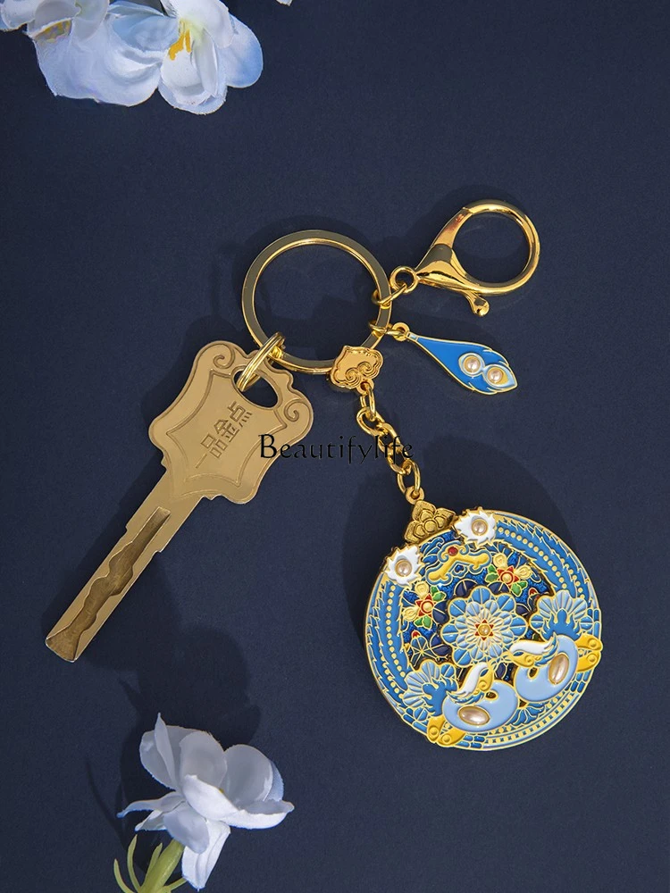 Gold Enamel Keychain Car Shape School Bag Pendant Chinese Style Key Chain Women's Exquisite