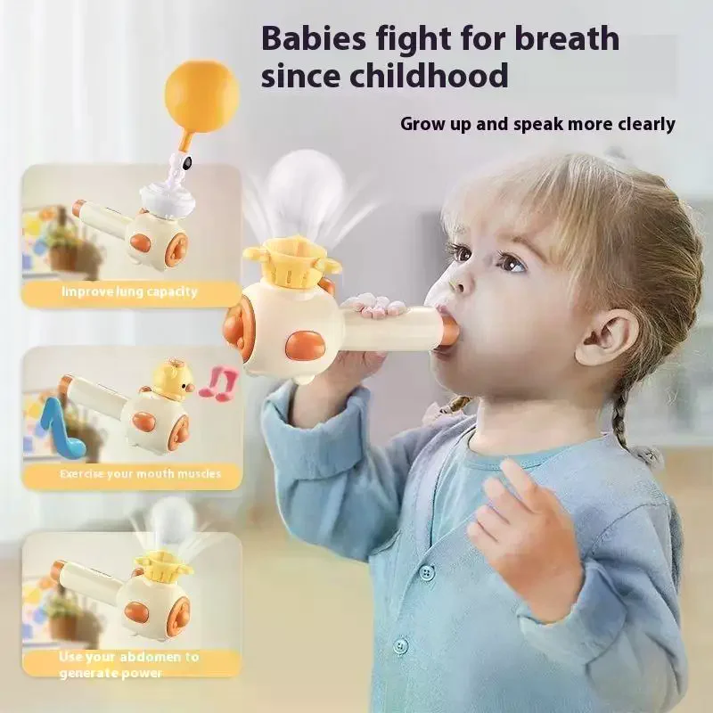 Three In One Breathing Practice Toy Whistling Floating Blowpipe Ball Blowing Balloon Launcher Education Practice Toy Children's