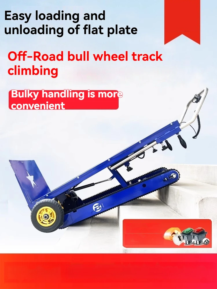 

Silent, foldable cargo trolleys and electric tracked stair climbers can automatically transport goods up and down stairs.