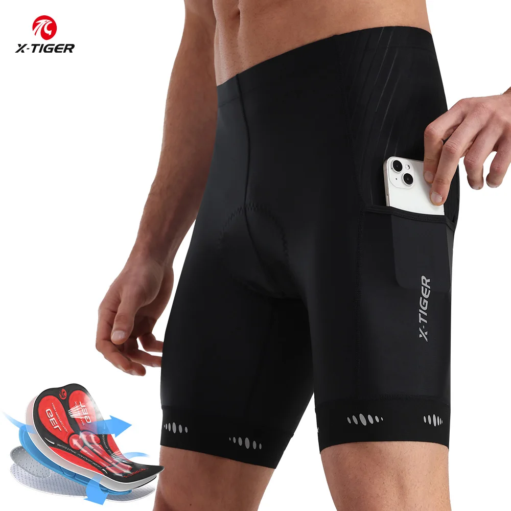 X-TIGER Herren-Radhose mit Gesäßtasche, 5D-Gel-gepolsterte Fahrradhose für Herren, Mountainbike, Rennrad, Reiten, halbe Hose, Strumpfhosen
