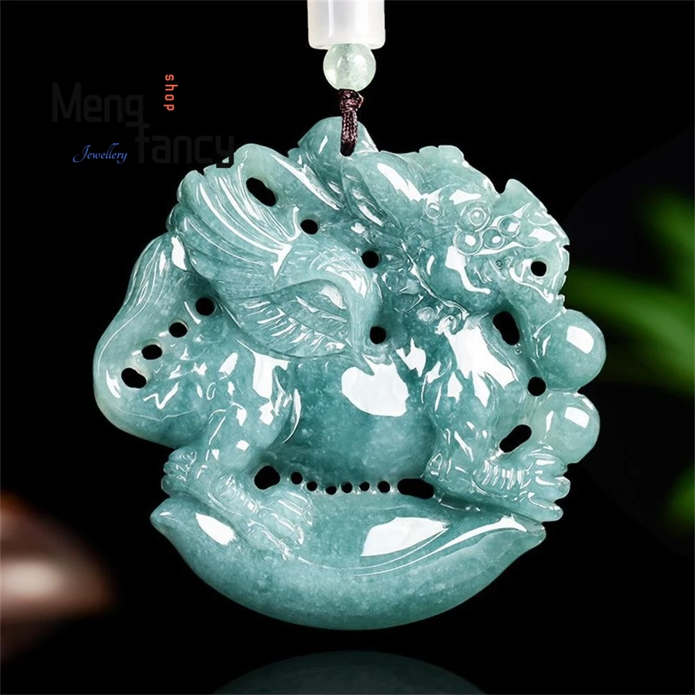 

Natural A-grade Jadeite Blue Water Three-dimensional Flying Celestial Qilin Ice Jade Pendant High-grade Fashion Jewelry Mascots