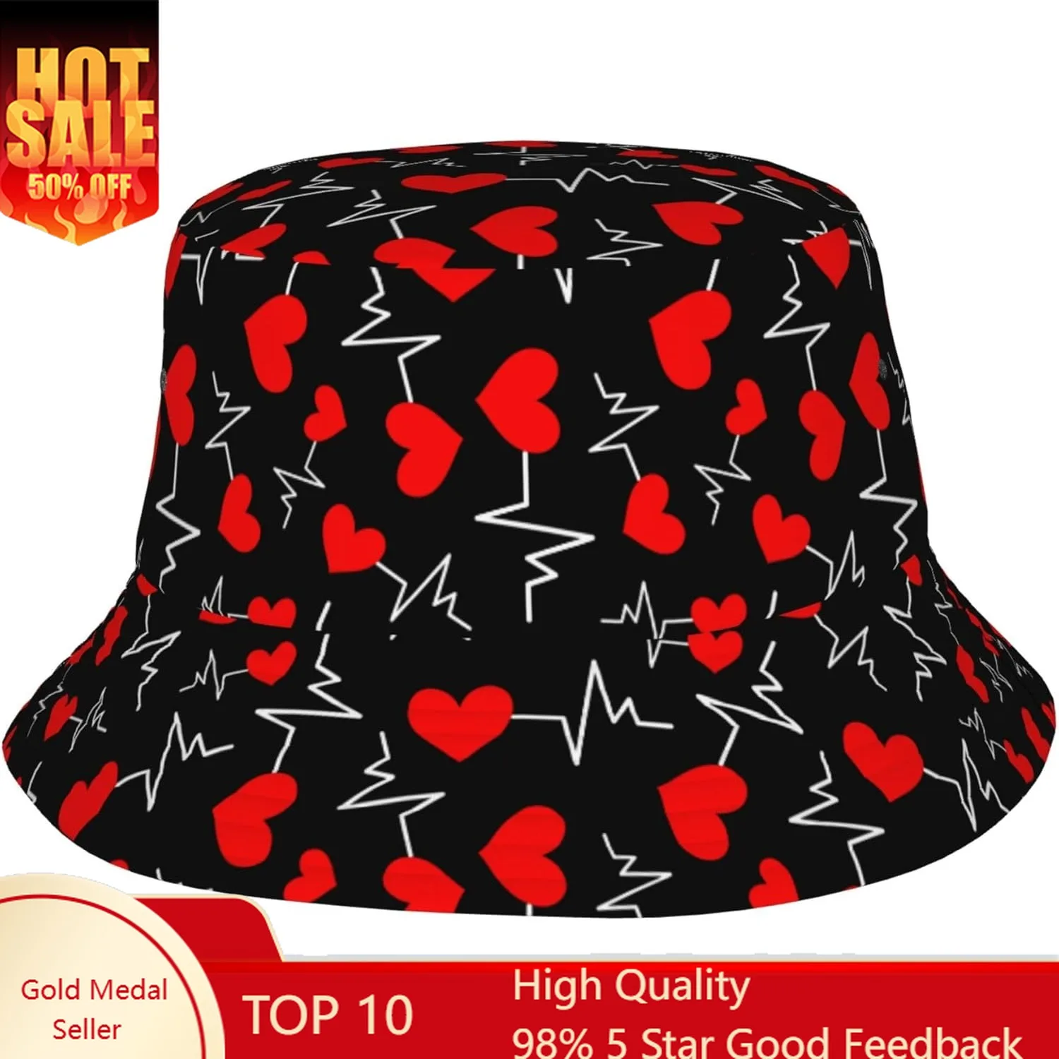 

Romantic Love Bucket Hat Packable Sun Hats Fishing Cap for Women Men Beach Summer Outdoor Hiking