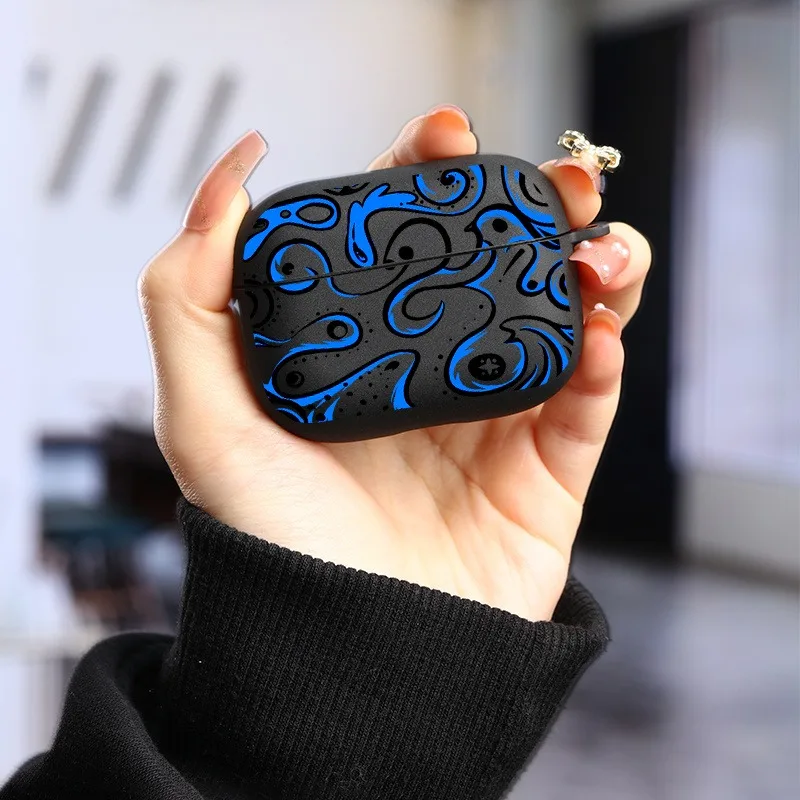 Black Blue Graffiti Headphone Case for Apple Airpods Pro3/Pro2/Pro