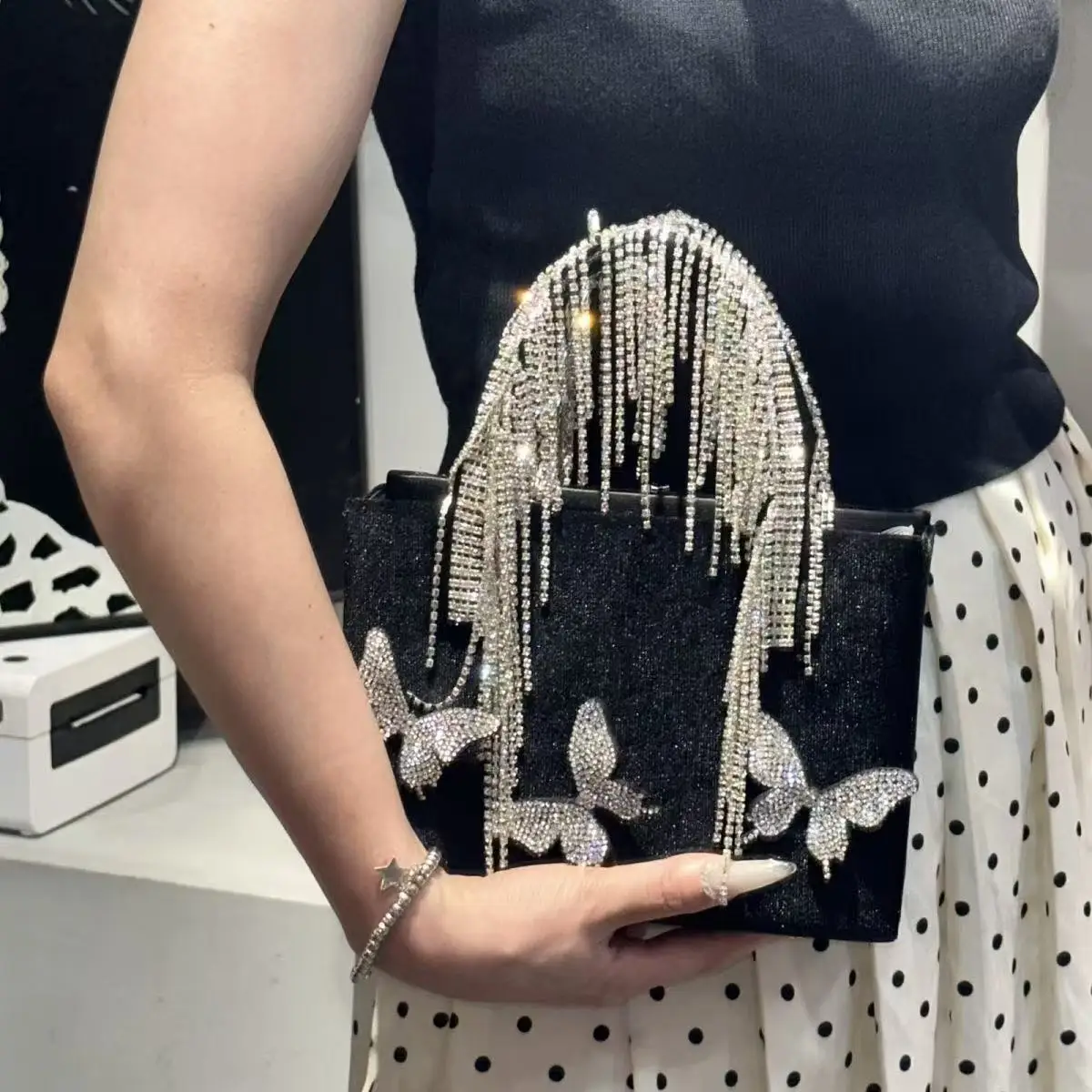 Luxury Designer Banquet Bag Glitter Diamond Bling Tassel Clutch Purse For Wedding Party Women Velvet Handbag Fashion Evening Bag