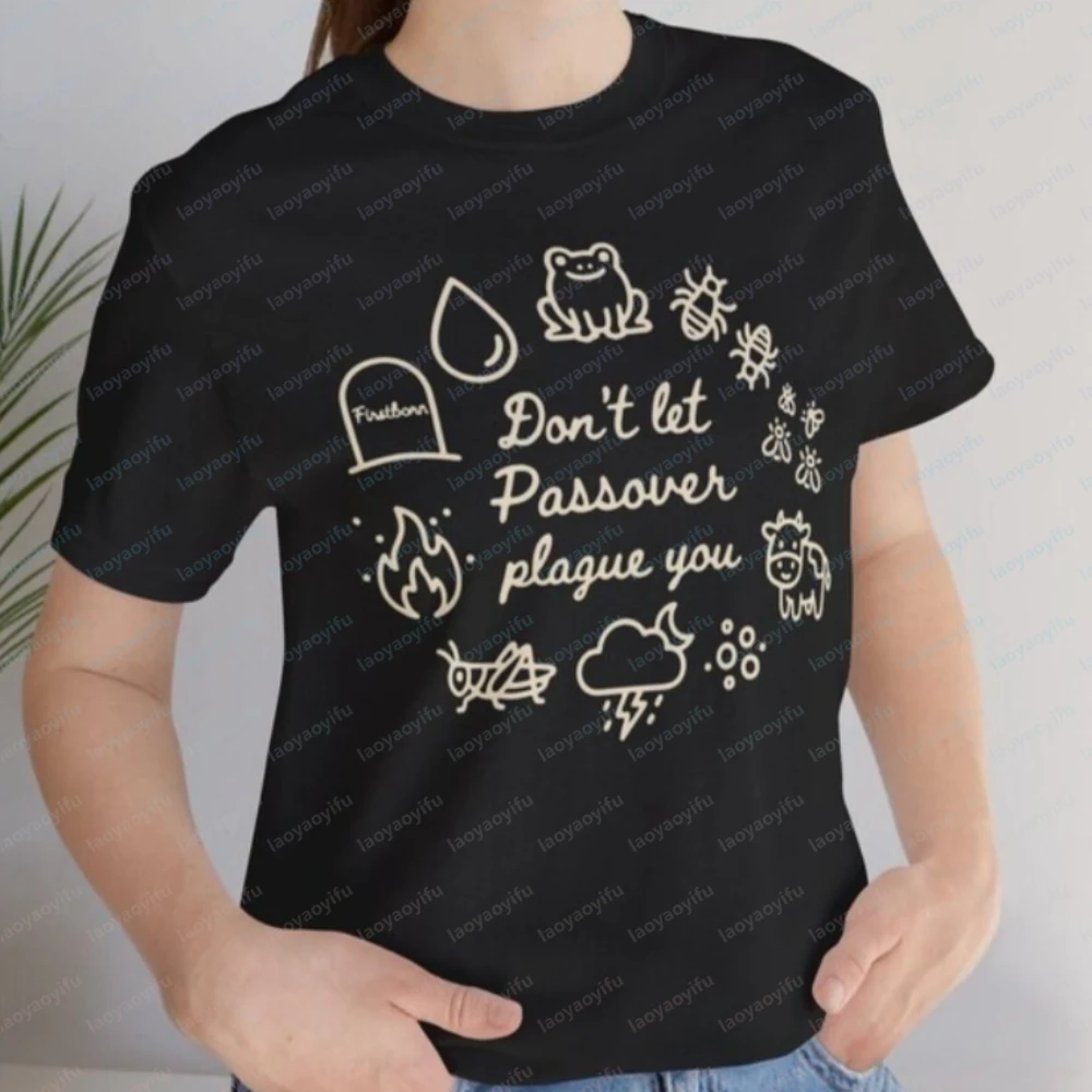 Funny Passover Plagues Shirt Jewish Seder Gift Pesach Dinner Cotton T-Shirt Harajuku Graphic T Shirts Y2k Top Aesthetic Clothes