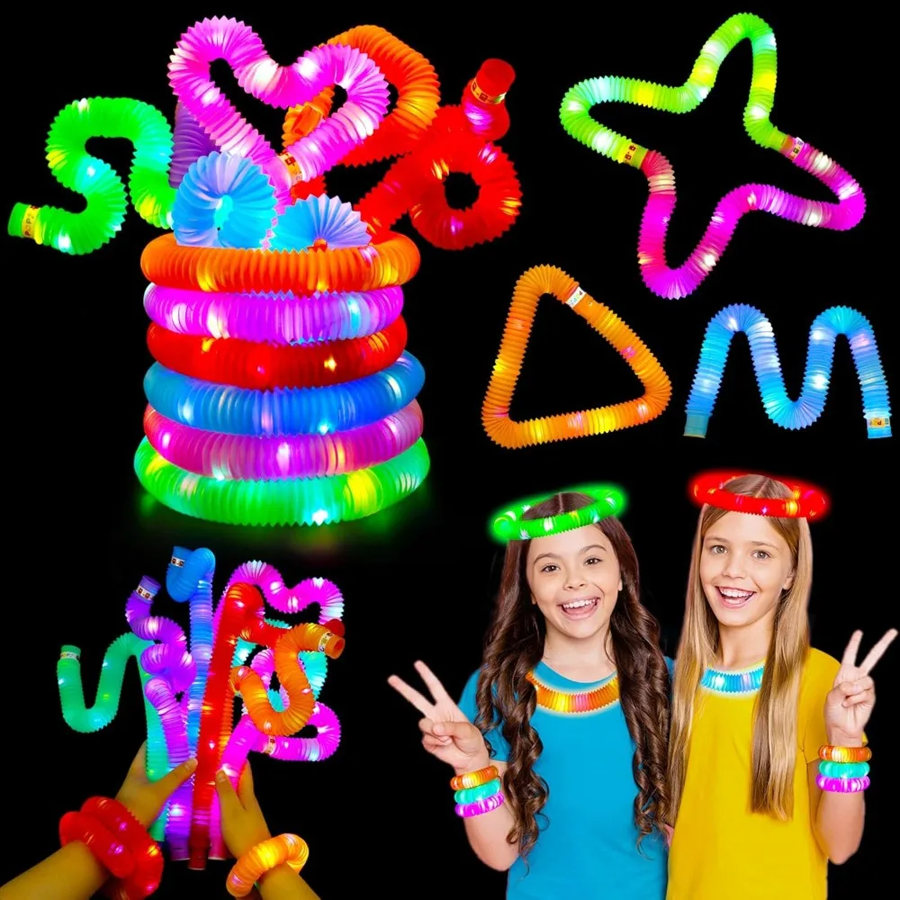 

12 pcs Light Up Pop Tubes, Glow Sticks Bulk Party Favors for Kids 4-8 8-12 Pinata Goodie Bags Stuffers for Boys Girls Birthday