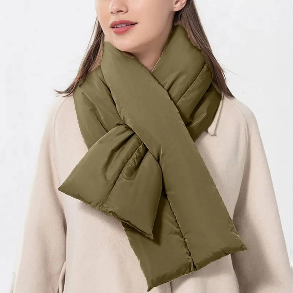 Simple Fashion Down Cotton Winter Scarf Warm Thickened Cross Ring Scarves Soft Camping Down Cotton Scarf Outdoor Sports