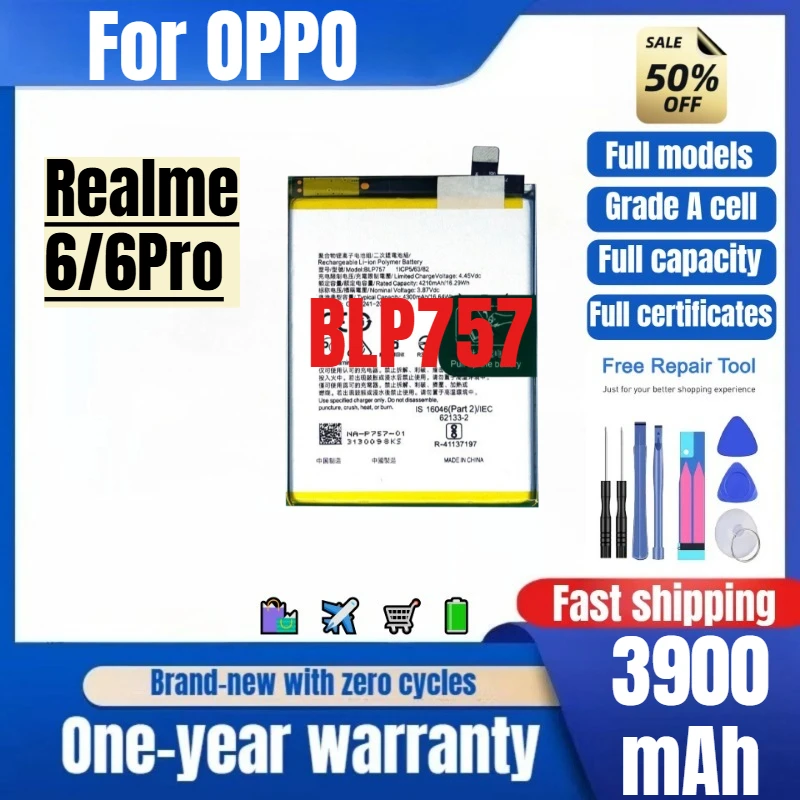BLP757 for OPPO Realme6/6Pro mobile phone battery high quality high capacity battery replacement Bateria Grade A cell with tools