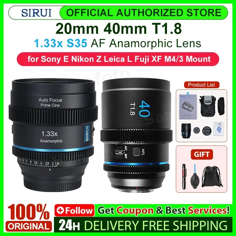 Sirui 20mm 40mm T1.8 1.33x S35 AF Anamorphic Lens Eye-Tracking