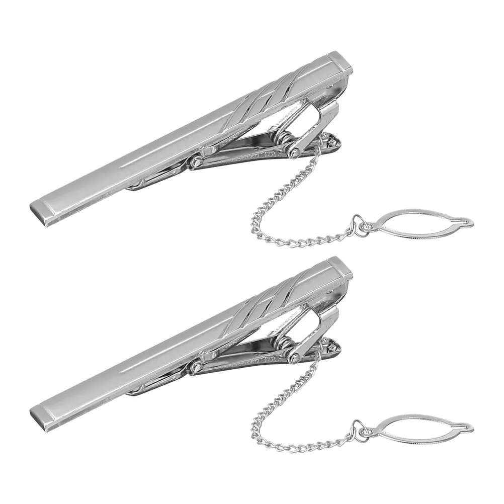 2Pcs Mens Tie Clip Metal Necktie Clip Set Elegant Iron Construction Fashion Business Style for Office Wedding Party Formal
