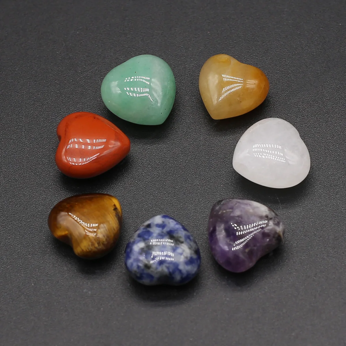 7Pcs Wholesale Natural Stones Love Heart Shape Reiki Healing 7 Chakra Room Home Decor Aquarium Decoration Crafts Ornament Gift