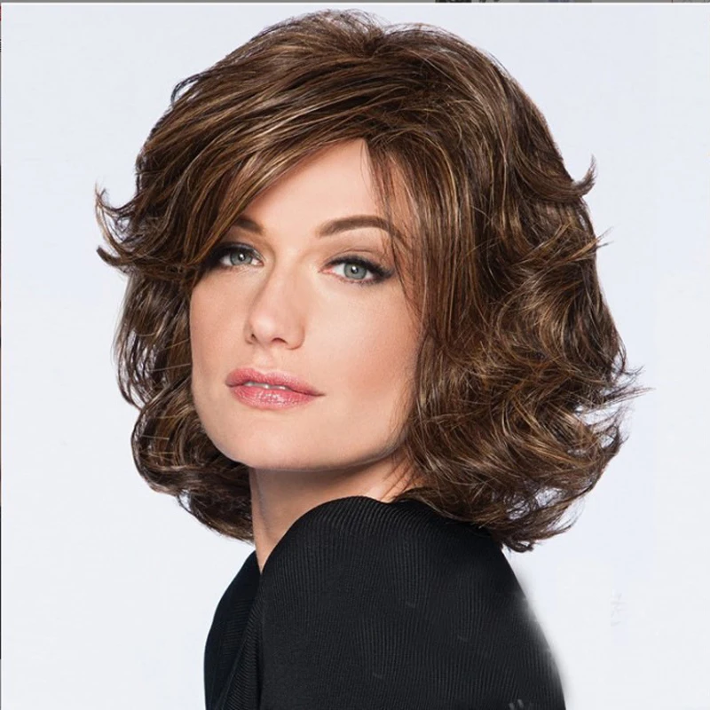 

Cross Border Foreign Trade African Brown Women's Short Wig Slanted Bangs Short Curly Fluffy Synthetic Fiber Hair JF304