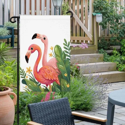 Flamingo Garden Flag Double Side, Summer Botanical Flowers Tropical, 12x 18 XXQ