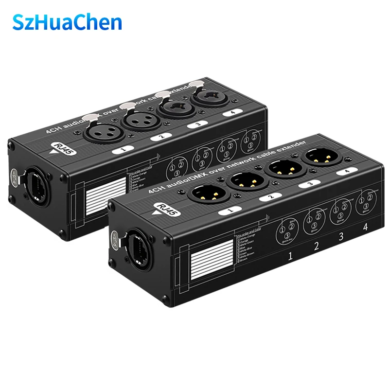 4 Channel 3Pin XLR DMX Audio Extender STP Cat5 Cat6 DMX512 Network Signal Extender for Live Stage Audio Recording Studio