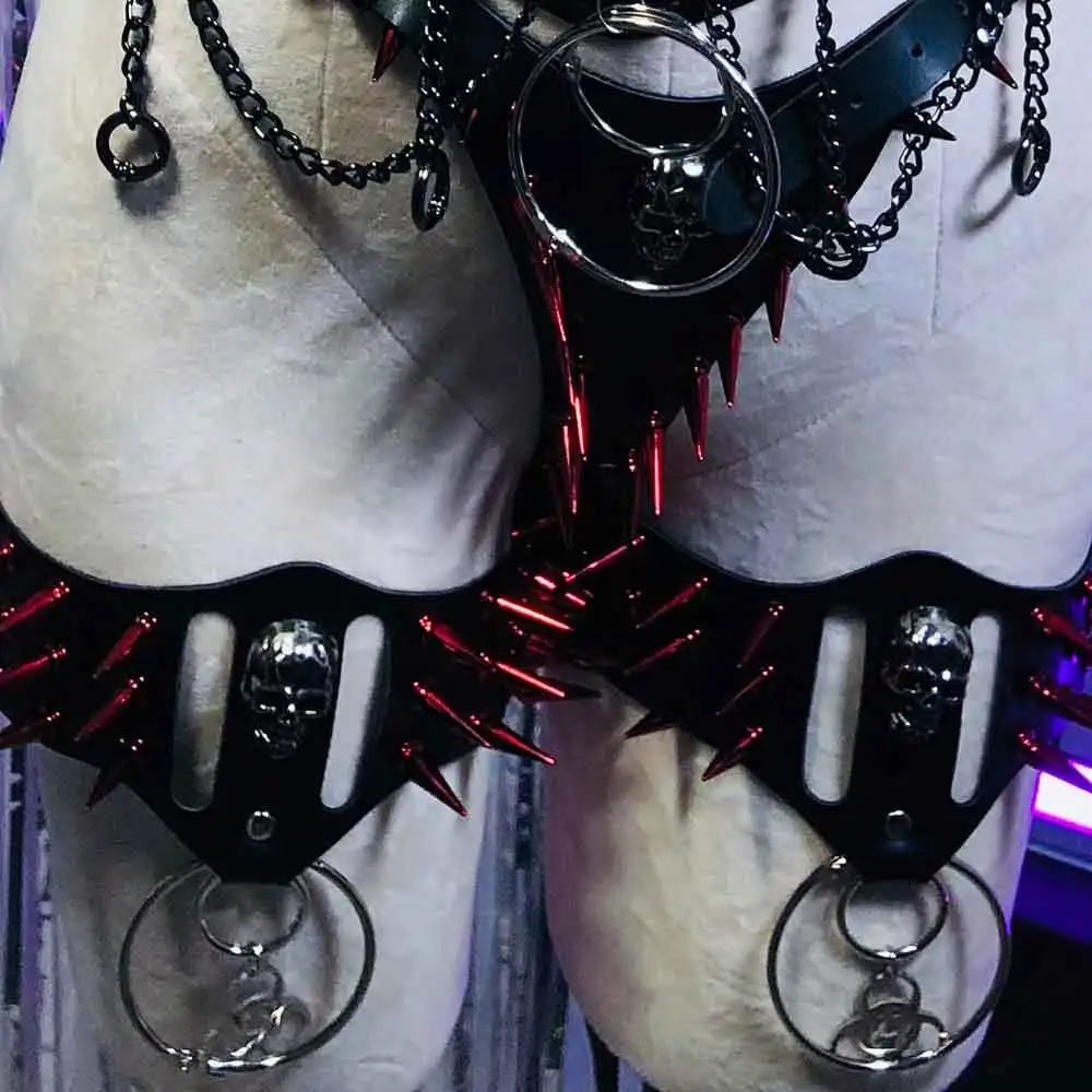 Y2K Halter Top Gothic Punk Rock Emo Revival Chain Red Spiked Studded Rivet Clothing with Spikes Goth Grunge Rave Festive Tops