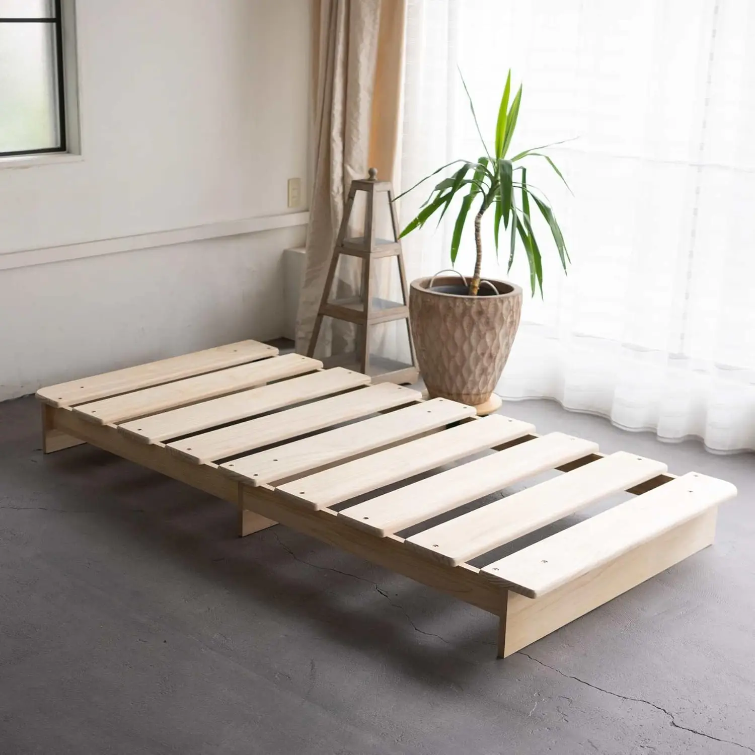 Wood Slatted Low Platform Bed Frame Kan Sunoko Twin For Japanese Futon Mattress Solid Pine (Unpainted), Floor Sleep Tatami Mat