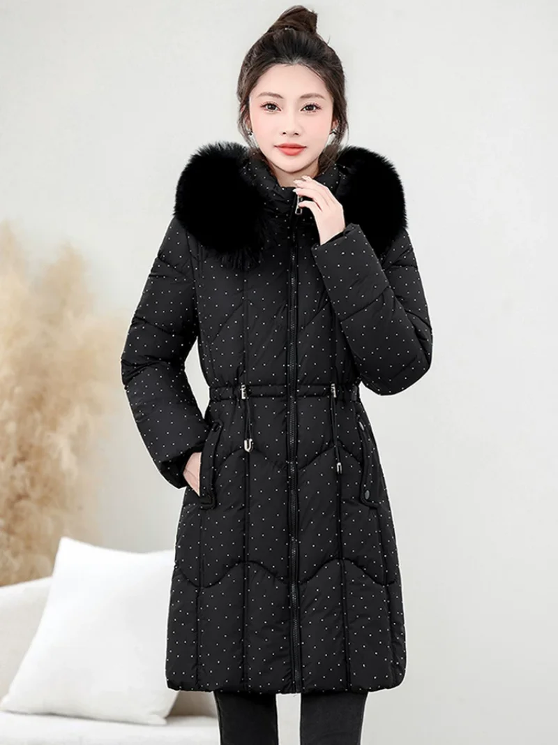 Women's Winter Fitted down Jacket Removable Hood Fashion Elegant Cotton Coat with Fur Collar New Style J1760