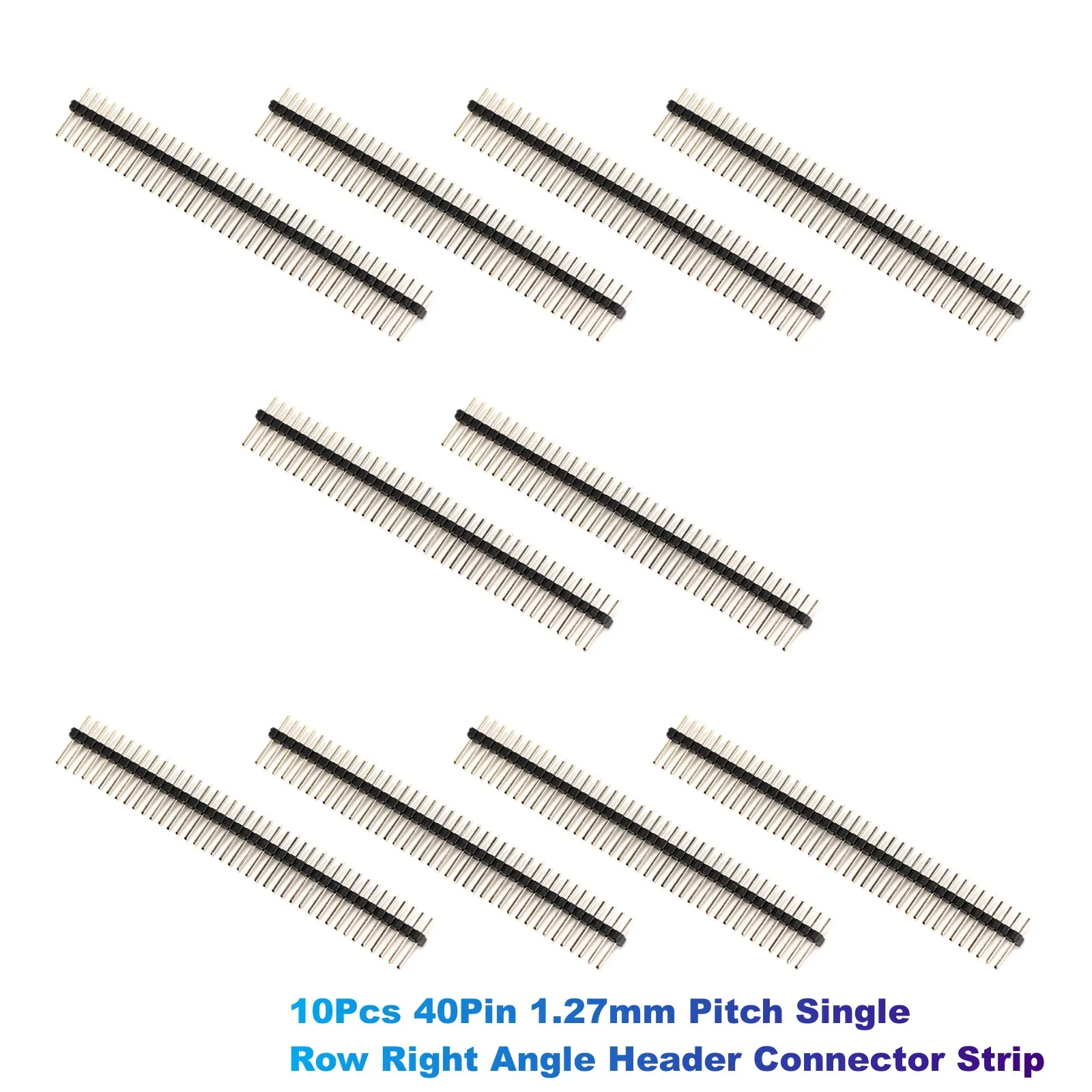 10Pcs 40Pin 1.27mm Pitch Single Row Right Angle Header Connector Strip