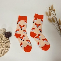 1 Pair Unisex Trend Cartoon Fox Head Pattern Mid-Calf Socks Suit In All Seasons For Daily