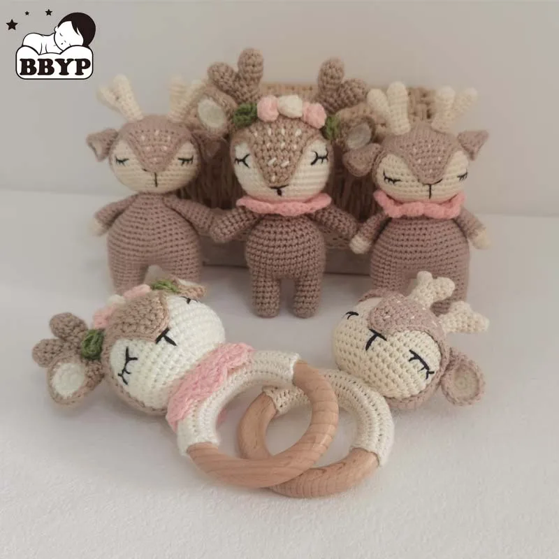 

Crochet for Baby Handmade Animation Knit Sleepy Deer Elk Cute Stuffed Animal Infant Toy for Boys and Girls