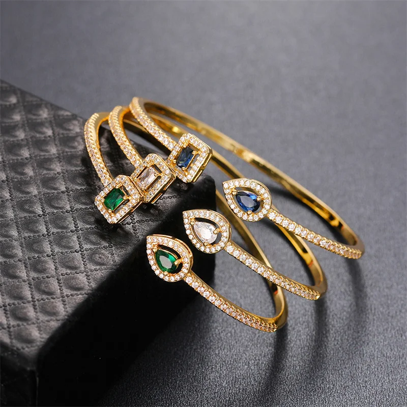 Luxury Brand Full of Rhinestone Zircon Opening Bracelets for Women 2023 New Trendy Shiny High-quality Bracelet Ring Jewelry Set