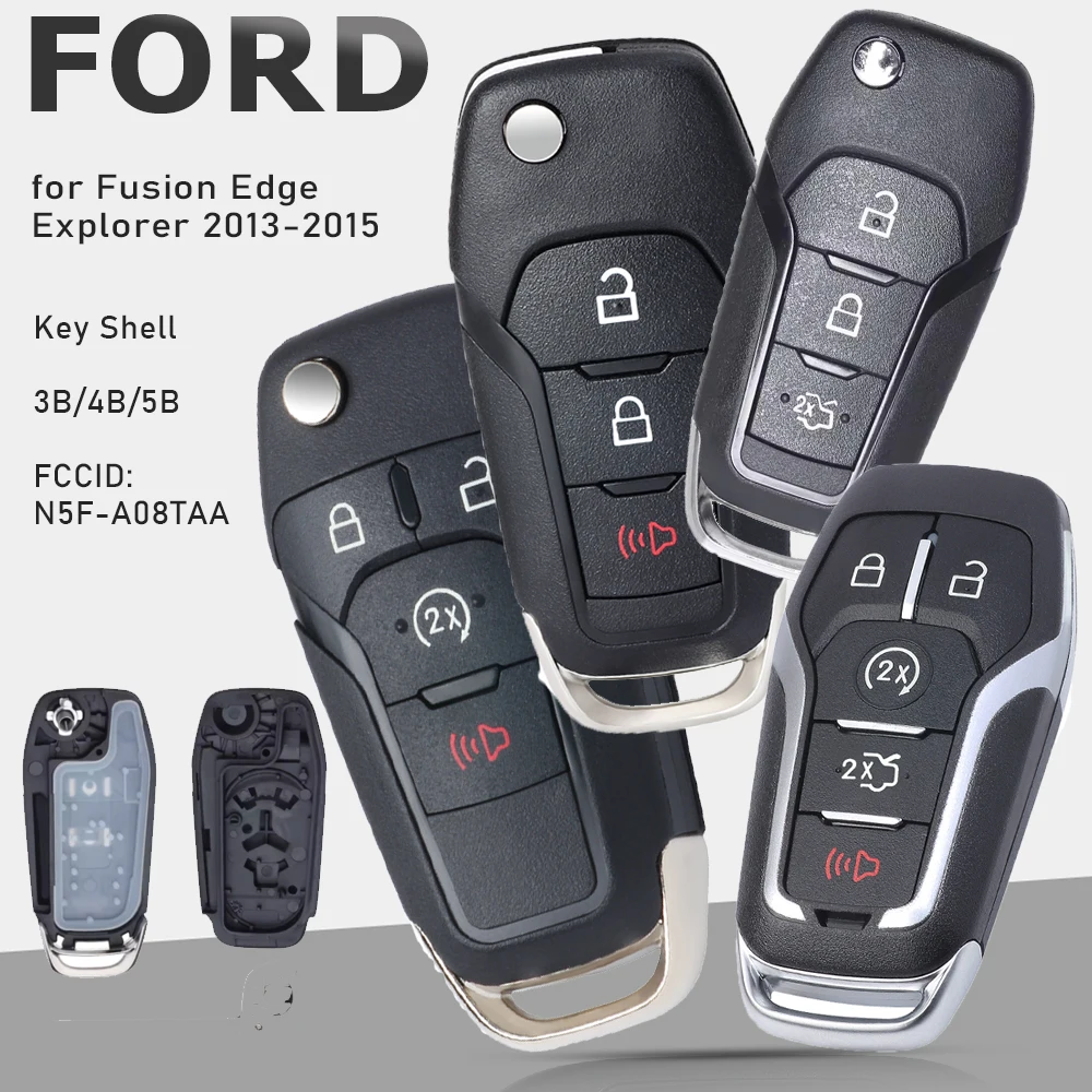KEYECU Flip Remote Autoschlüsselgehäuse für Ford Fusion Edge Explorer 2013–2015 FCC ID: N5F-A08TAA (nur Gehäuse)