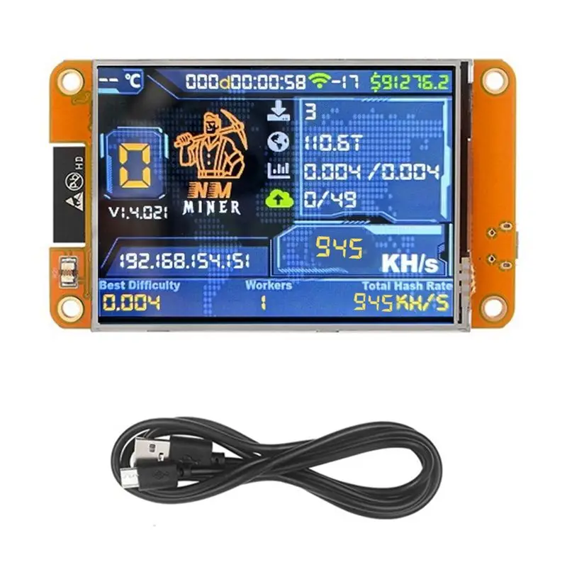 A01F-Nmminer Nerdminer 945KH/S Harshrate 2.8 Inch Smart Display Bitcoin Crypto Solo Lottery Miner Upgraded Nerdminer