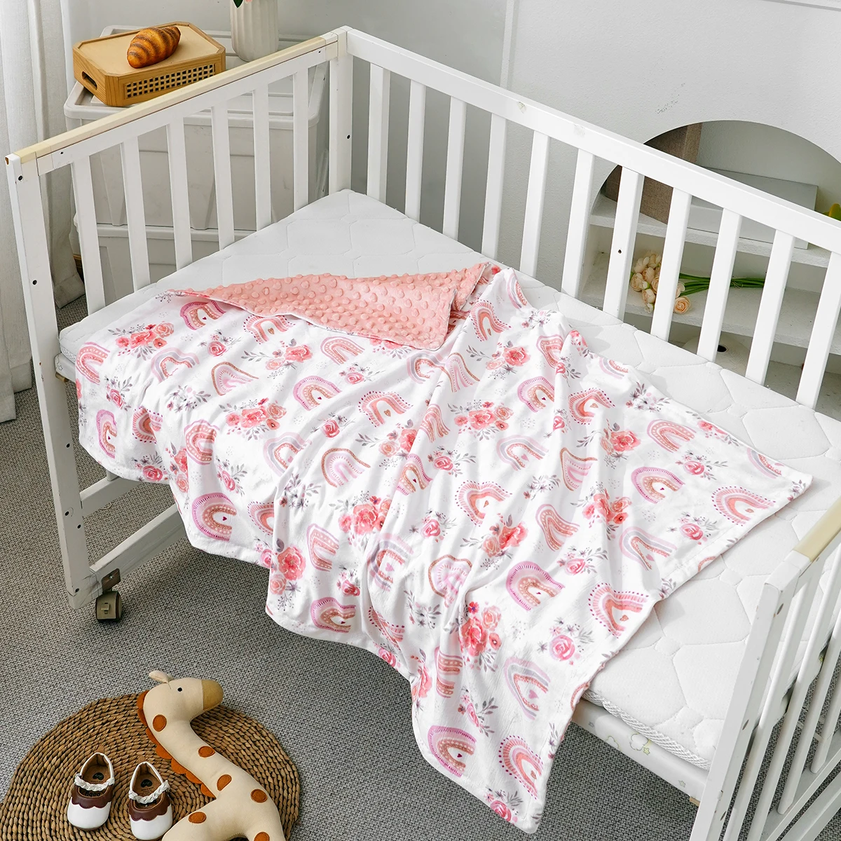 2 Layers Warm Baby Quilt Soft Baby Bean Blanket Infant Thick Quilt Swaddle Wrap Blanket Warm Newborn Stroller Cover