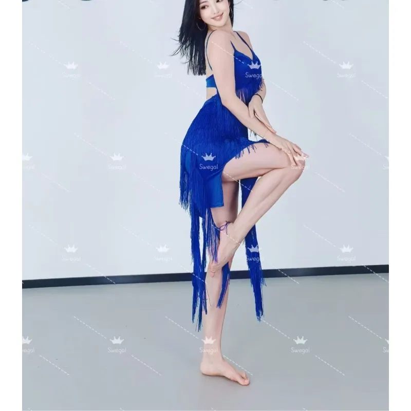 Customized Oriental Drum Dance Belly Dance Costume Blue Tassel Skirt Latin Dance Dress Indian Clothes Women - Image 6