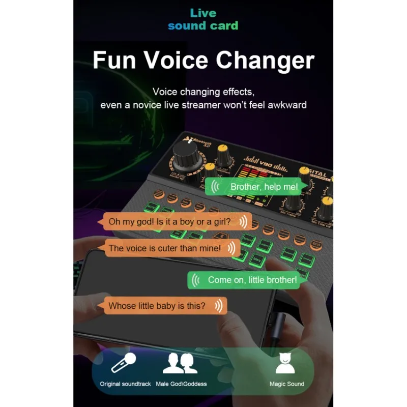 Superior-V90+ ZX775 Voice Changer Sound Card Set Mixer For PC For Smartphone For Live Streaming, Gaming