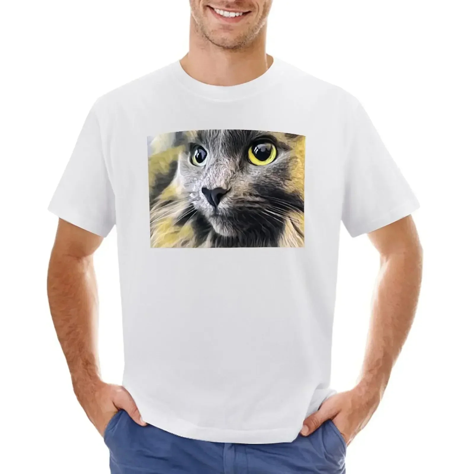 Stunning gray cat T-Shirt man t shirt summer clothes fitted t shirts for men