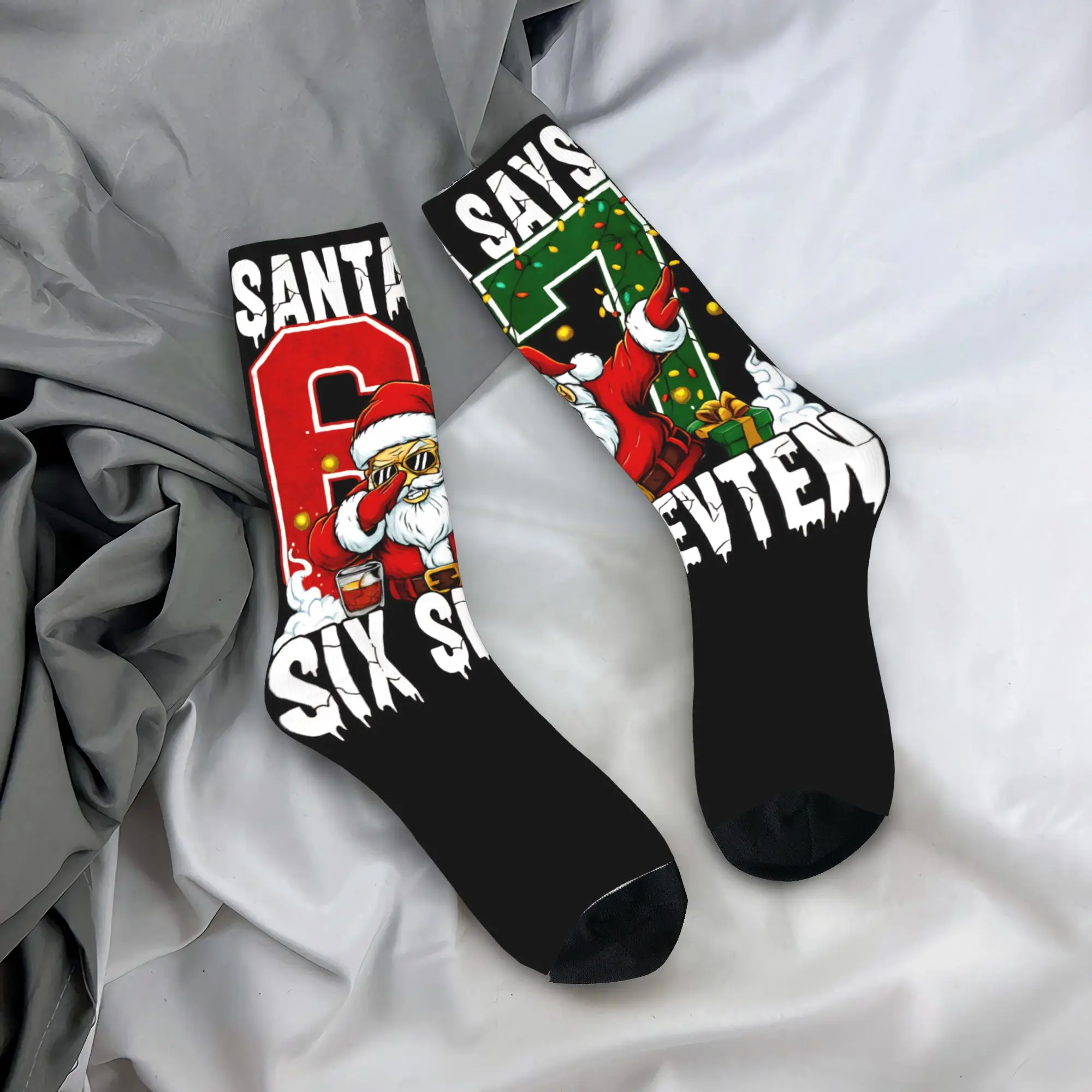 

Унисекс, Санта-Клаус, Рождество 6, 7, Meme Gen Alpha Meme Six Seven, носки, уютные носки, удобные для повседневной носки