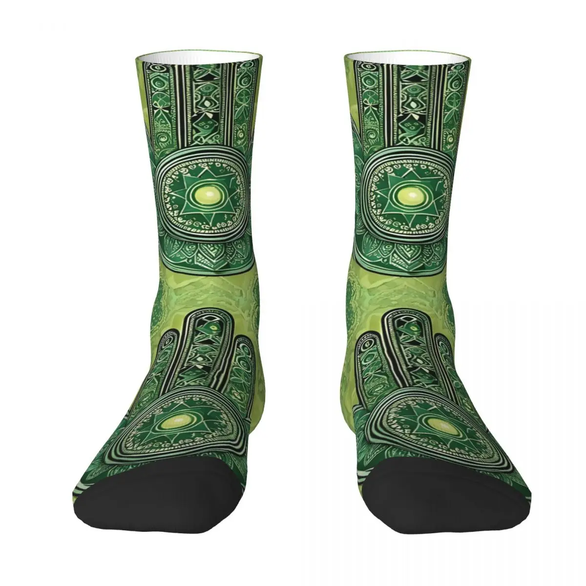 Funny Men's Socks Hamsa Protection Lucky Symbols Hand Vintage Hip Hop Casual Crew Sock Gift Pattern Printed