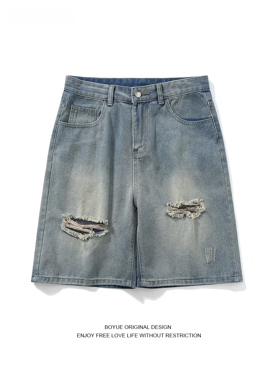 

Мужские джинсы Boyue: рваные, в американском уличном стиле, универсальные, с эффектом потертости, повседневные, летние, модные