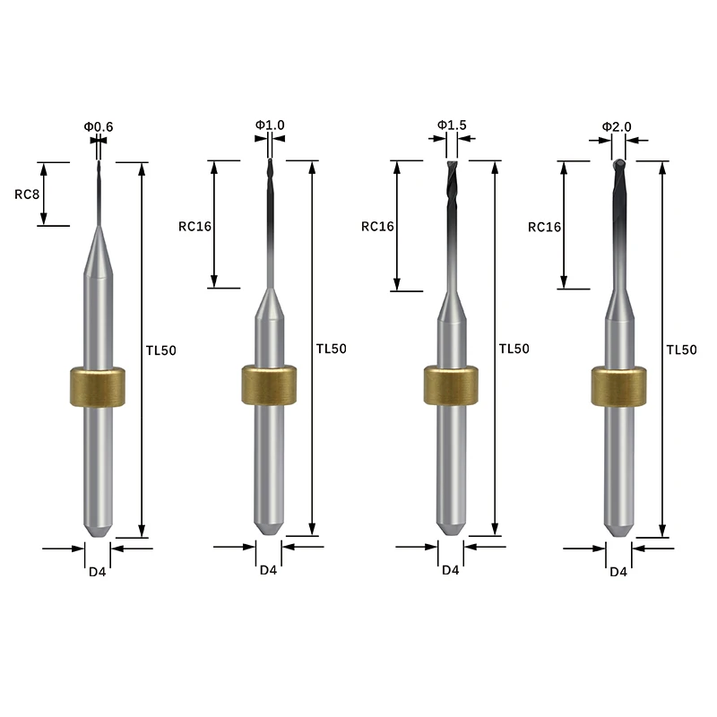 Dental Cad Cam Milling Zirconia Wax PMMA Burs Tungsten Carbide Made for Ideal Mill Zotion YUCERA D4 CVD DC DLC SHC Coating