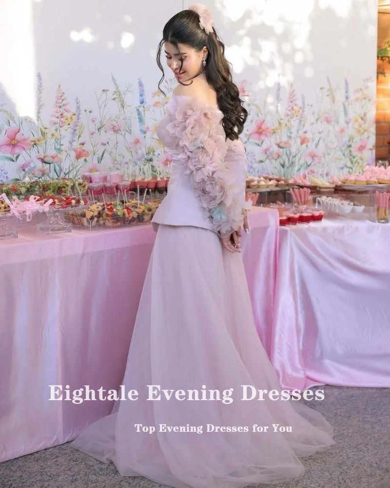 Eightale アラビアイブニングドレス 3D 花ウエディングドレスカスタマイズされたストレッチ長袖ウェディングパーティードレスマーメイドローブ · ド · ソワレ