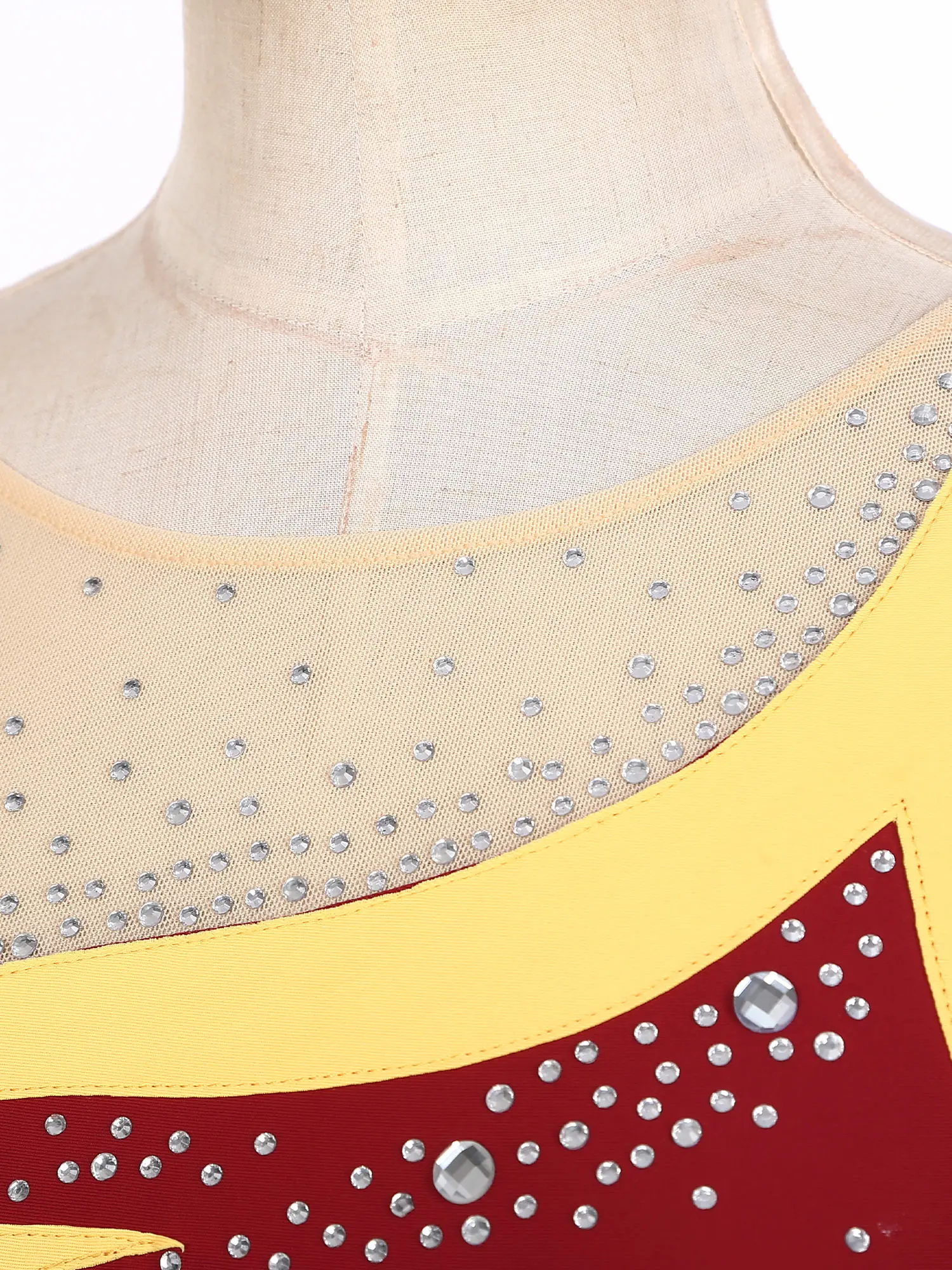 Womens Ritmische Gymnastiek Dans Unitard Glanzende Steentjes Versierd Slit Overlay Turnpakje voor Ballet Latin Jazz Danswedstrijd