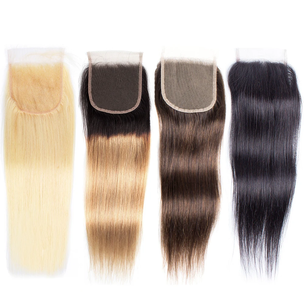 4x4 Transparent Lace Closure Straight Remy Human Hair 1B30 Ombre Auburn Hightlight 27 Honey Blonde Dark Brown Black Color 613