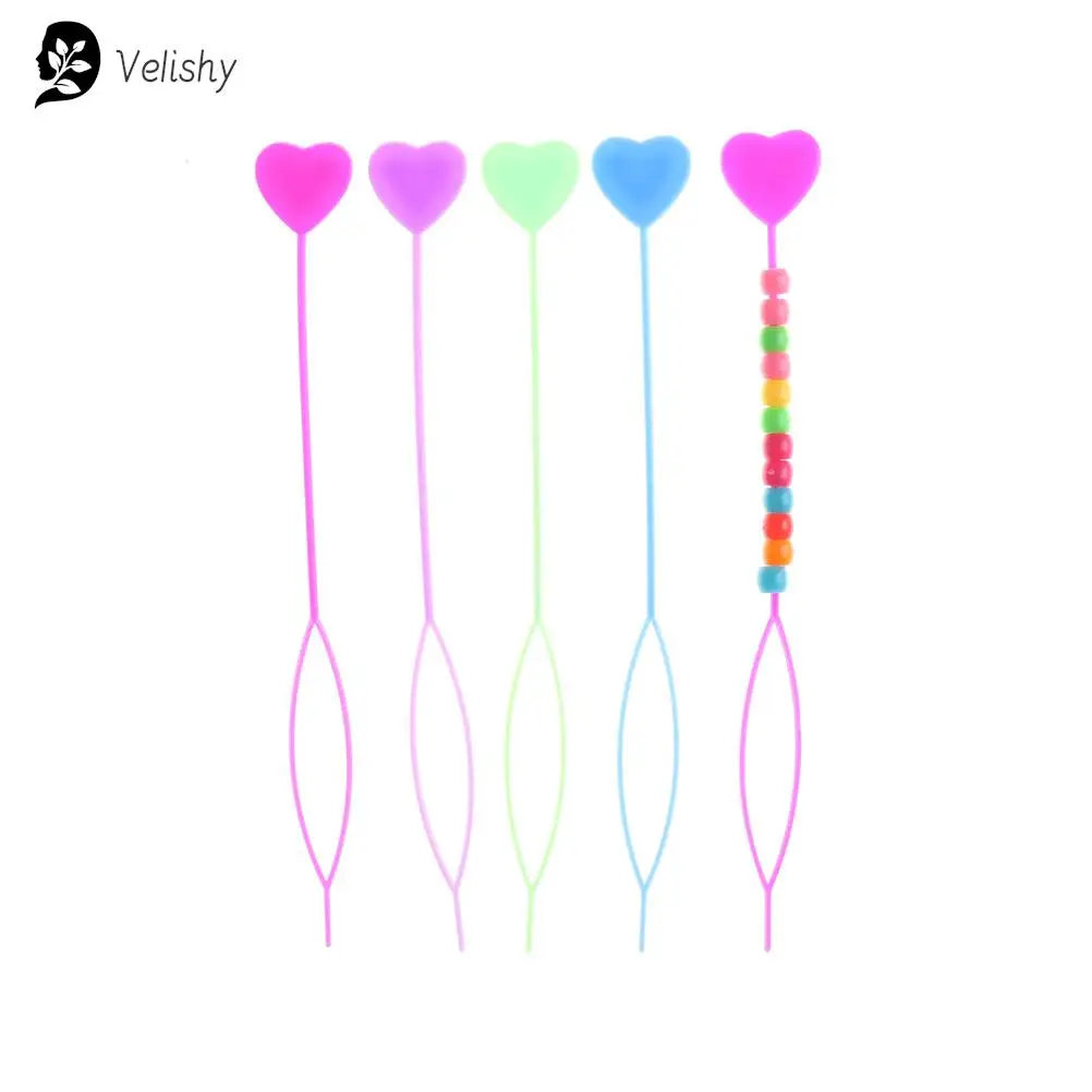 1pc Lady Colorful Plastic Beads Decor Ponytail Loop Styling Tools Topsy Tail Clip Hair Braid Maker Styling Tool