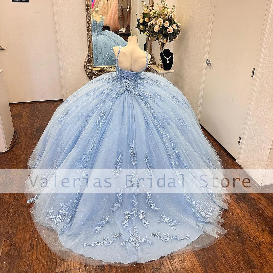 Angelsbridep-vestidos De quinceañera con cuentas De princesa, Vestido De baile con tirantes finos, azul cielo, 16 años