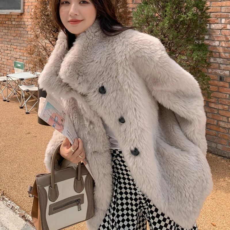 100% Real Wool Coat Women Winter Warm Korean Style Fashion Woman Clothes Sheep Shearing Coats and Jackets Doudoune Femme WPY4705