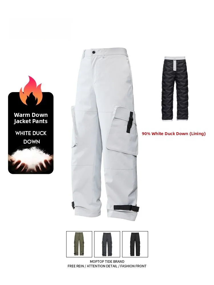 

MMOPTOP down Ski Pants Men's Winter Thi Warm Windproof Climbing Trousers Youth Casual Long Pants Polyester Elastic Fiber