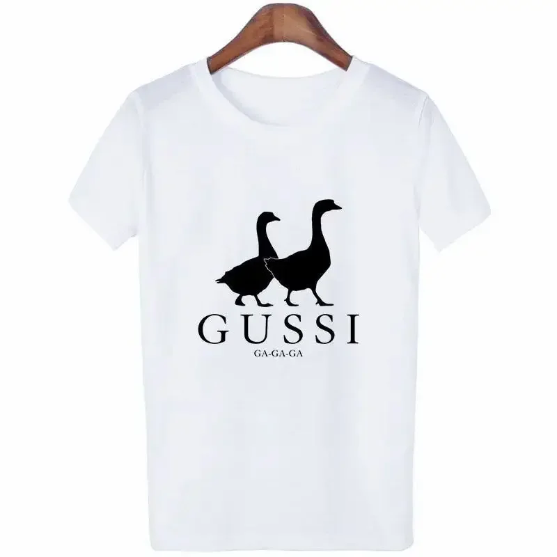 Two Goose Gothic T-Shirt Aesthetic Cloth Accessories Short Sleeve O-Neck Female Summer Casual Top Women Crew White Basic Tees