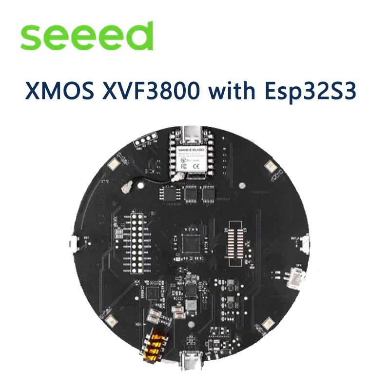 Seeed ReSpeaker Series Mic Array V3.0/USB Mic Array XVF3000 AI-powered XMOS XVF3800 ESP32S3/Case Opsional, 4-Mic Array ClearVoice
