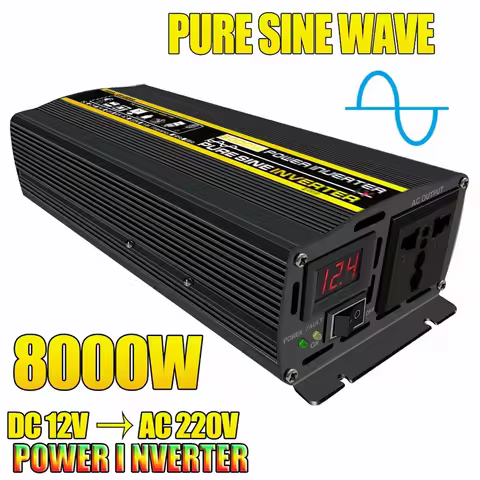 8000W Universal Car Power Inverter Pure Sine Wave 12V 24V to 220V 50Hz Off Grid Voltage Transformer Multi-Sockets Converter