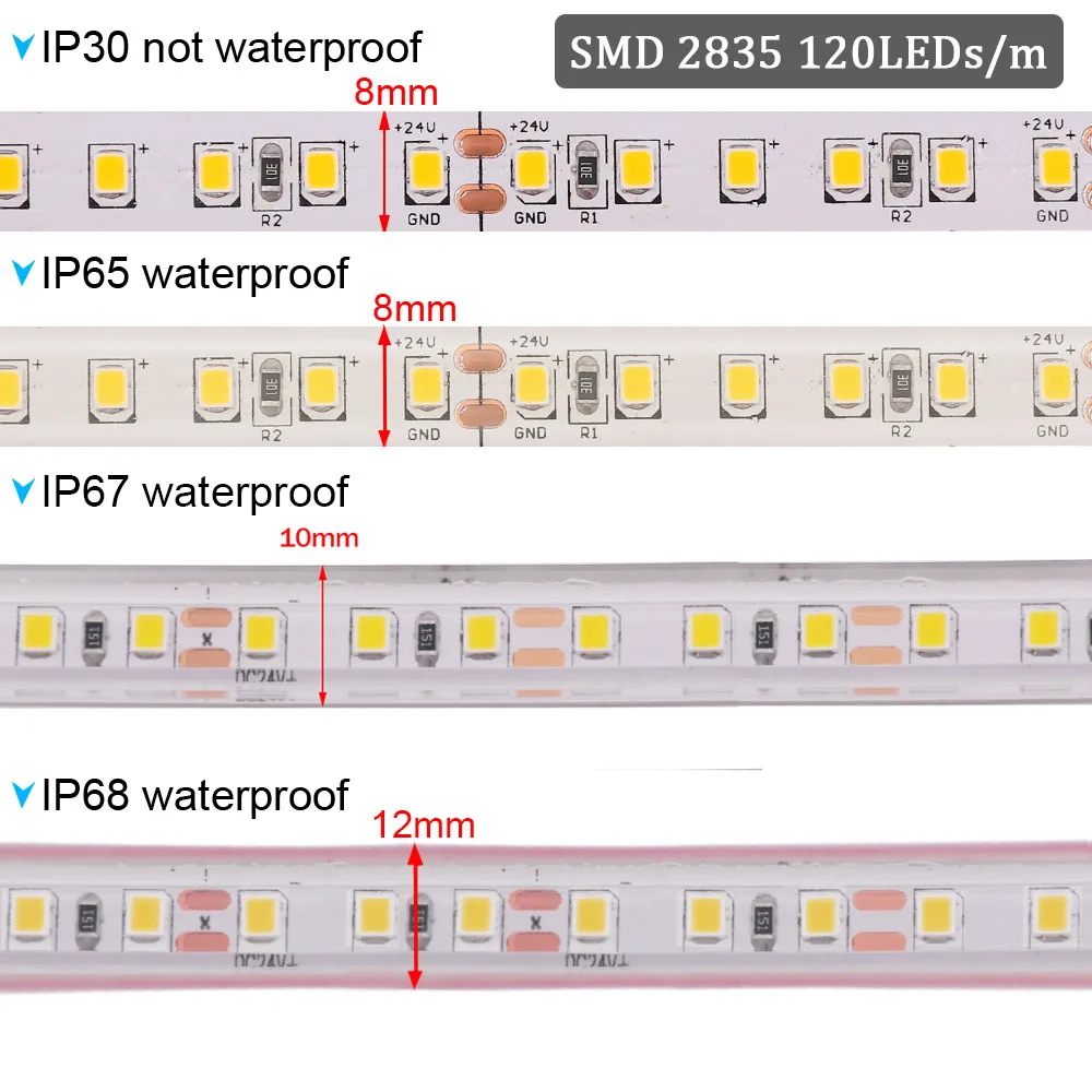 12V 24V 2835 Taśma Led 5m 10m 15m 20m Wodoodporna IP65 IP68 IP67 120 240 LED Jasna elastyczna taśma do dekoracji wnętrz