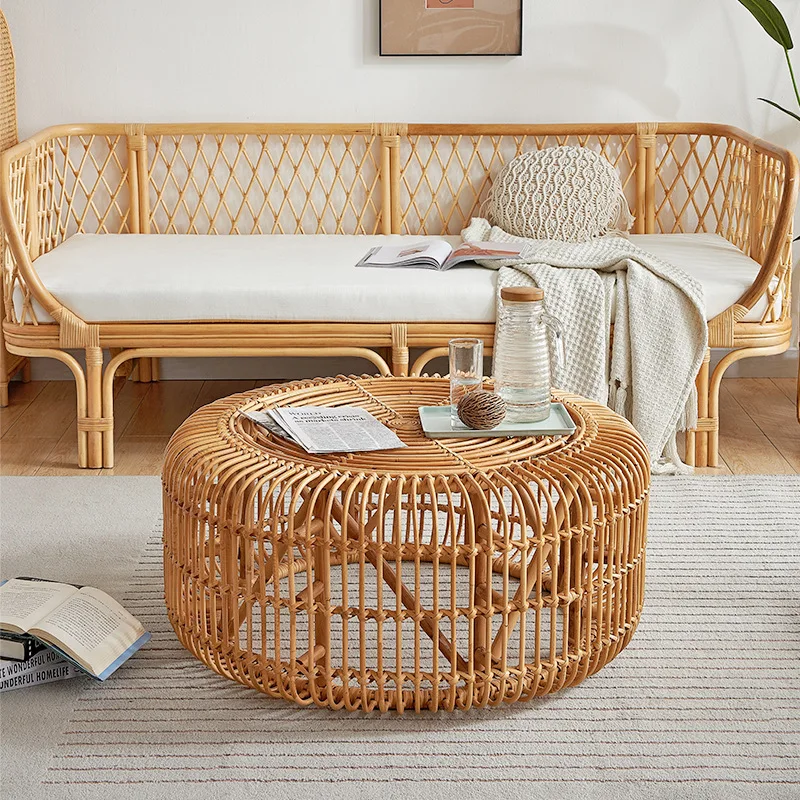 Modern retro round glass small coffee table living room simple creative homestay coffee table