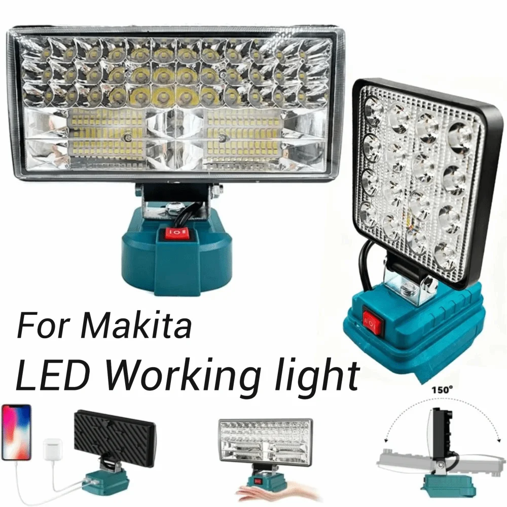 

2 USB-зарядных устройства, светодиодный рабочий фонарь с регулируемой яркостью, ночное освещение, ручной прожектор 4/8 дюймов для литиевых аккумуляторов Makita 18В