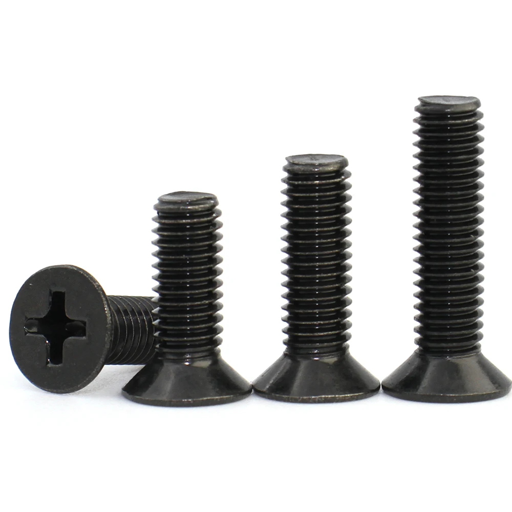 5-50pcs M1.6 M2 M2.5 M3 M4 M5 M6 M8 Black 304 Stainless Steel Cross Phillips Flat Countersunk Head Bolt Screw Length:3mm-60mm