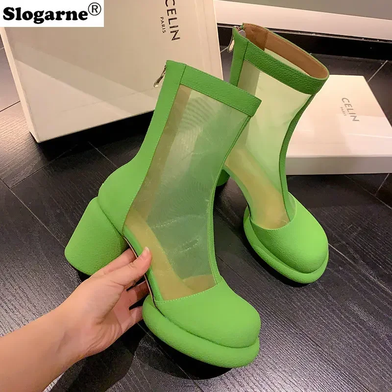 Fashion Sandals Women\'s 2024 Summer New Mesh Cool Boots Women High Top Sandals European American Hollow Boots Heels Girls\' Pumps